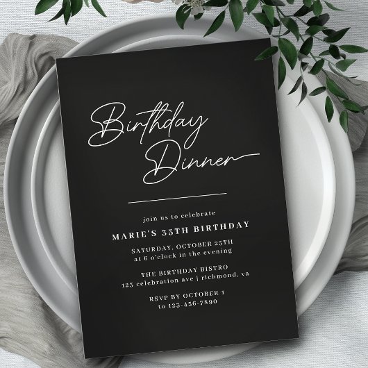 Sleek Black Typografie | Elegantes Abendessen zum Einladung
