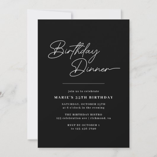 Sleek Black Typografie | Elegantes Abendessen zum Einladung (Vorderseite)