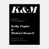 Sleek Black Welcome with Initials Acrylschild (Vorderseite)