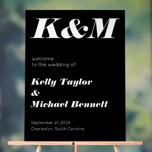 Sleek Black Welcome with Initials Acrylschild (Neutral)