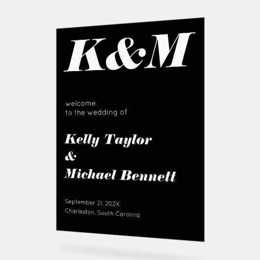 Sleek Black Welcome with Initials Acrylschild (Winkel)