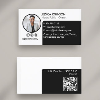 Sleek Black | White Minimal Modernes Notary Foto Q Visitenkarte