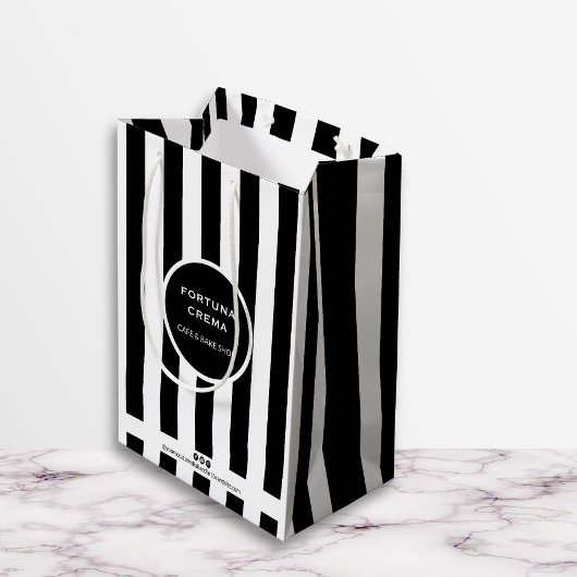 Sleek Black & White Stripes Small Business Brand Mittlere Geschenktüte