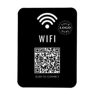 Sleek Black WiFi Magnet mit Logo und Easy QR Code
