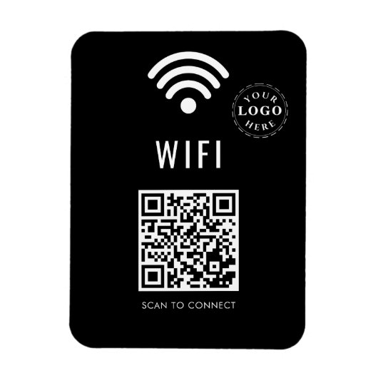 Sleek Black WiFi Magnet mit Logo und Easy QR Code (Vertikal)