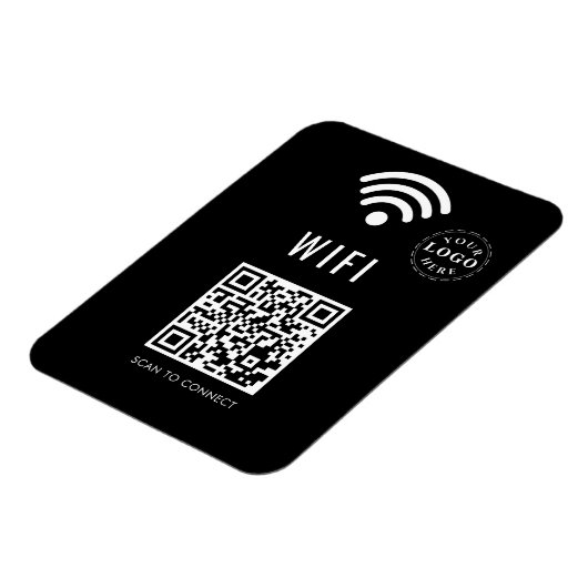 Sleek Black WiFi Magnet mit Logo und Easy QR Code (Linke Seite)