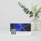 Sleek Blue Geometry Electrician mit QR Code Visitenkarte (Stehend Vorderseite)