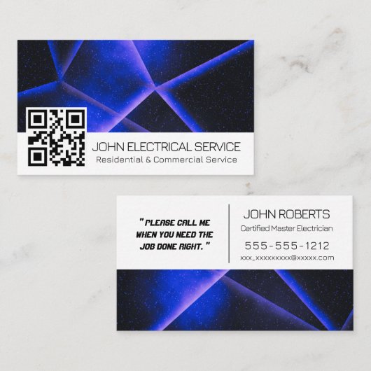 Sleek Blue Geometry Electrician mit QR Code Visitenkarte (Vorne/Hinten)