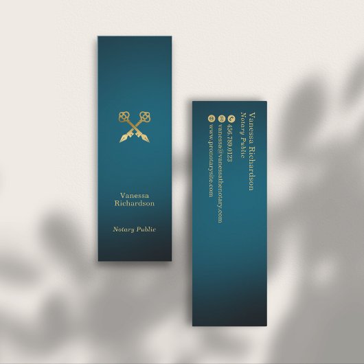 Sleek Blue & Gold Pens Luxus Notar Public Mini Visitenkarte