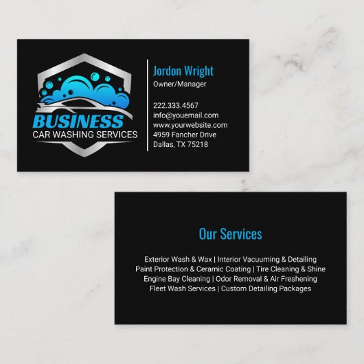 Sleek Blue Silver Car Wash Detailing Visitenkarte (Vorne/Hinten)