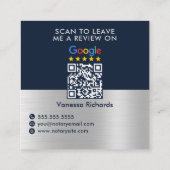 Sleek Blue Silver Google Review QR Code Notar Quadratische Visitenkarte (Rückseite)
