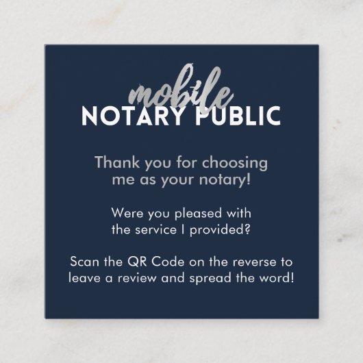 Sleek Blue Silver Google Review QR Code Notar Quadratische Visitenkarte (Vorderseite)