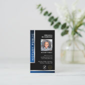 Sleek Blue Silver Notary Logo Foto QR Code Schwarz Visitenkarte (Stehend Vorderseite)