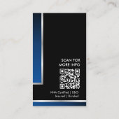 Sleek Blue Silver Notary Logo Foto QR Code Schwarz Visitenkarte (Rückseite)