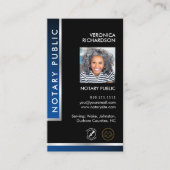 Sleek Blue Silver Notary Logo Foto QR Code Schwarz Visitenkarte (Vorderseite)