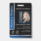 Sleek Blue Silver Notary QR Code Foto I.D. Logo Ausweis (Vorderseite)