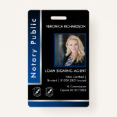 Sleek Blue Silver Notary QR Code Foto I.D. Logo Ausweis (Vorderseite)
