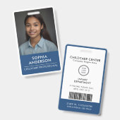 Sleek Blue & White Modern Minimalistisch Chilcare  Ausweis (Vorder- & Rückseite)