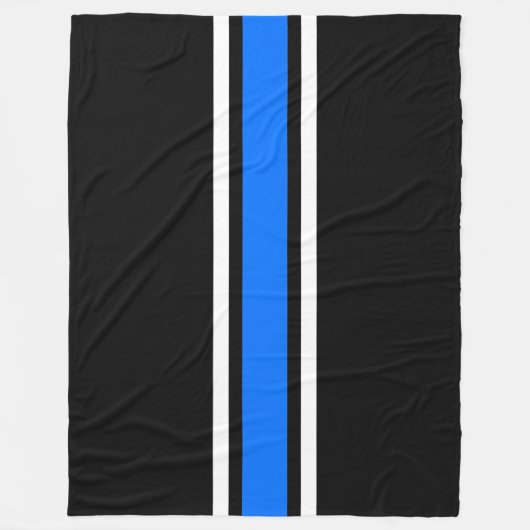 Sleek Bright Blue White Racing Streifen auf schwar Fleecedecke (Vorderseite)