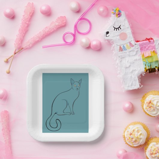 Sleek Cat Sketch Pappteller (Party)