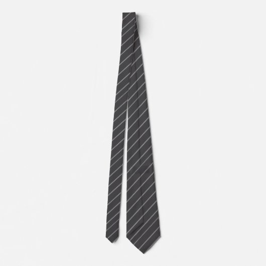 Sleek Charcoal Gray & Silver Diagonal Pinstripe Krawatte (Rückseite)