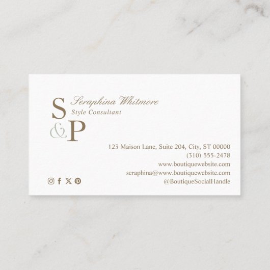 Sleek Chic Minimal Elegant Boutique Monogram Logo Visitenkarte (Rückseite)