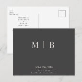 Sleek Contemporary Monogram Gray Wedding Postkarte (Vorne/Hinten)