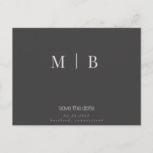 Sleek Contemporary Monogram Gray Wedding Postkarte (Vorderseite)
