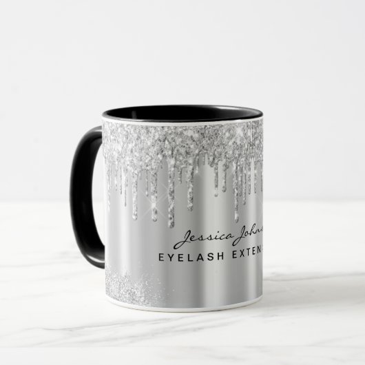 Sleek cool Silver Grau Glitzer Tropfen Custom Tass Tasse (Vorderseite Links)
