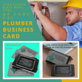 Sleek Custom Black Metal Pipes Plumber QR-Code URL Visitenkarte