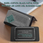 Sleek Custom Black Metal Pipes Plumber QR-Code URL Visitenkarte