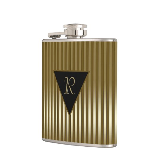 Sleek Gold Streifen Mit Monogramm Flachmann (Links)