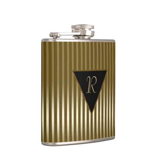 Sleek Gold Streifen Mit Monogramm Flachmann (Rechts)