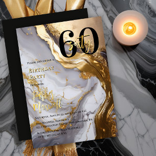 Sleek Gold   Weißer Marmor Moderne 60 Geburtstagsp Folieneinladung