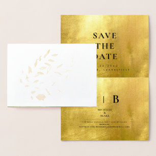 Sleek Gold & White Monogram Save the Date Foil for Folienkarte