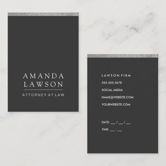 Sleek Gray (Termin) / Silberner Glitzer Terminkarte (Vorne/Hinten)