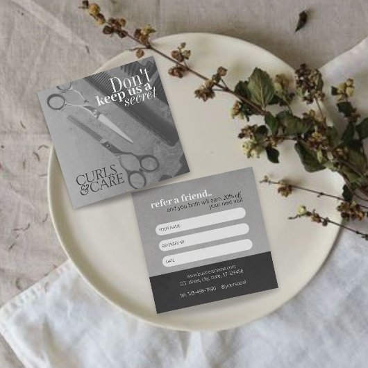 Sleek Grey Salon Essential Discount Coupon—Beauty Empfehlungskarte