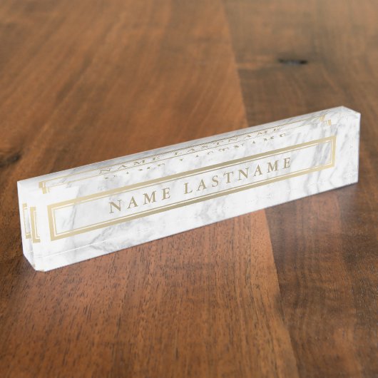 Sleek Imitate Gold Gray Marble Custom Desk Namplat Namensplakette (Seite)