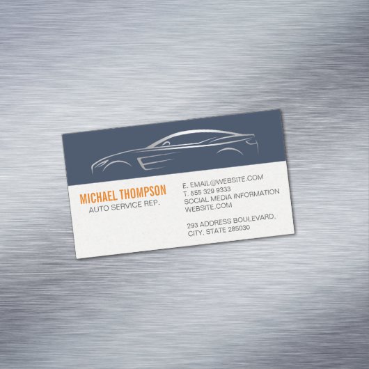 Sleek Metallic Sports Car Illustration Magnetische Visitenkarte (Beispiel)
