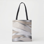 Sleek Metallic Wave Beige und Weiß Tasche (Vorderseite)