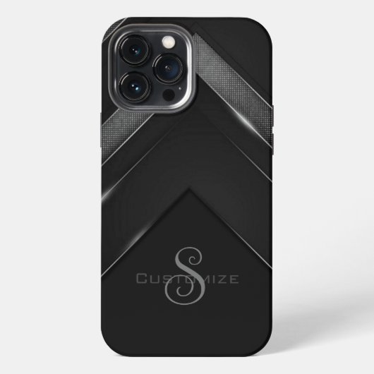 Sleek Mit Monogramm Black Zickzack iPhone Hülle (Rückseite)