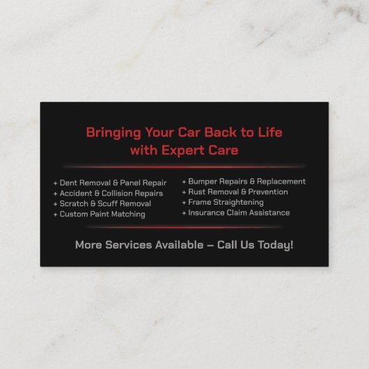 Sleek Modern Auto Body Work Visitenkarte (Rückseite)