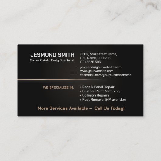 Sleek Modern Auto Body Work Visitenkarte (Rückseite)