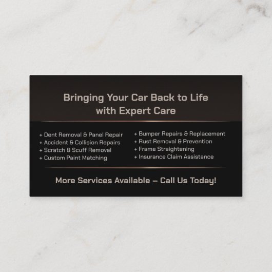 Sleek Modern Auto Body Work Visitenkarte (Rückseite)