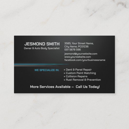 Sleek Modern Auto Body Work Visitenkarte (Rückseite)