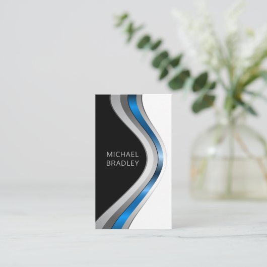 Sleek Modern Berufliches, metallisch gekrümmtes Mu Visitenkarte (Stehend Vorderseite)