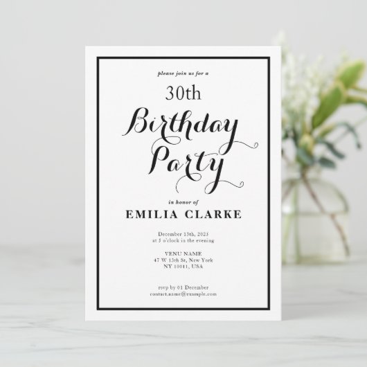 Sleek Modern Birthday Party Einladungen für Erwach (Stehend Vorderseite)