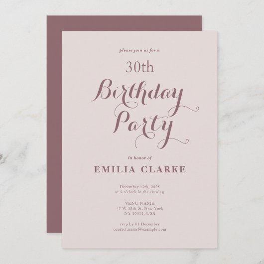 Sleek Modern Birthday Party Einladungen für Erwach (Vorne/Hinten)