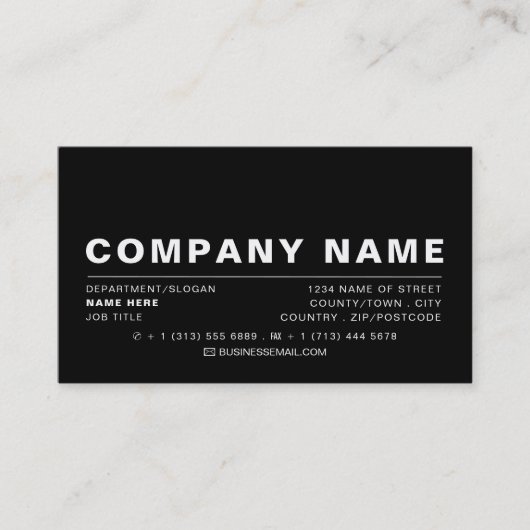 Sleek Modern - Black & White - Visitenkarte (Vorderseite)