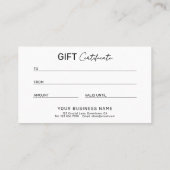 Sleek Modern Business Gift Certificate Telefonnummerkarte (Rückseite)